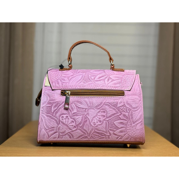 Lilac Purple Sunflower Embossed Tooled Artisan LEATHER Crossbody Handbag Purse - Picture 8 of 12
